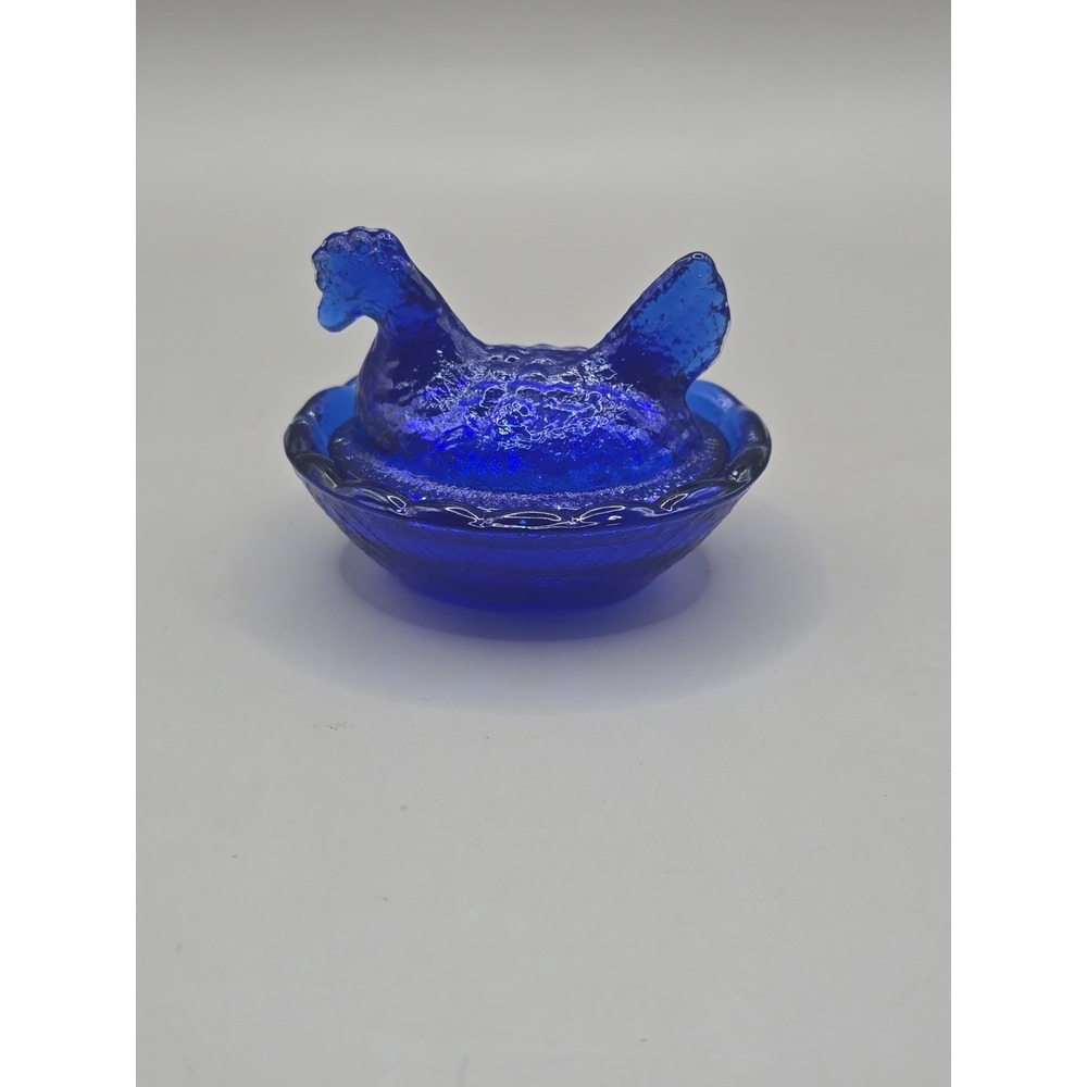 Miniature Cobalt Blue Glass Hen on‎ Nest Salt Cellar